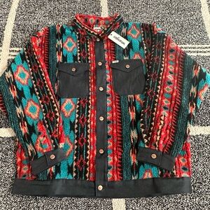 Wrangler Brushpopper Western Aztec Striped Button Up Shirt size XXL
